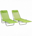 Outsunny 2 Piece Folding Sun Loungers with Adjustable Backrest, Pillow, Green