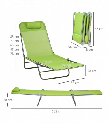 Outsunny 2 Piece Folding Sun Loungers with Adjustable Backrest, Pillow, Green