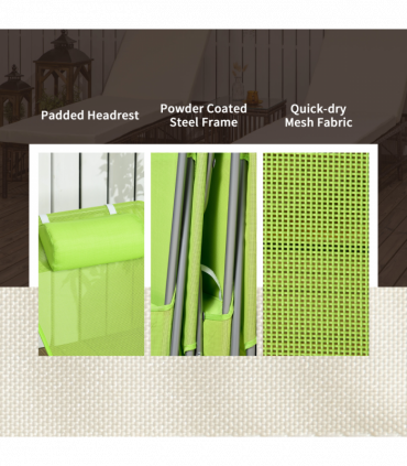 Outsunny 2 Piece Folding Sun Loungers with Adjustable Backrest, Pillow, Green