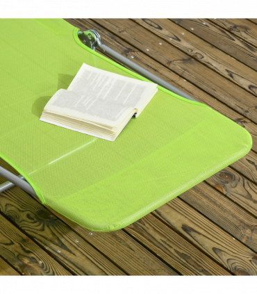 Outsunny 2 Piece Folding Sun Loungers with Adjustable Backrest, Pillow, Green