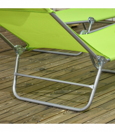 Outsunny 2 Piece Folding Sun Loungers with Adjustable Backrest, Pillow, Green