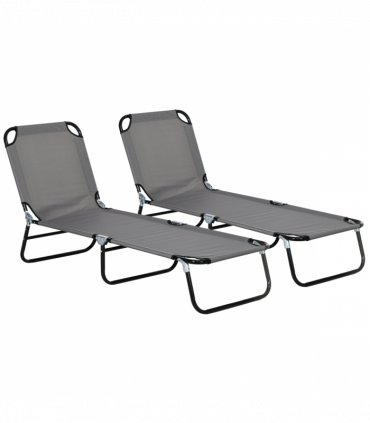 Outsunny 2 Piece Reclining Chaise Lounge with 5-Level Adjustable Backrest Grey