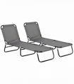 Outsunny 2 Piece Reclining Chaise Lounge with 5-Level Adjustable Backrest Grey