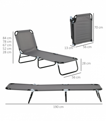 Outsunny 2 Piece Reclining Chaise Lounge with 5-Level Adjustable Backrest Grey
