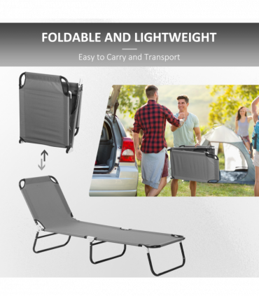 Outsunny 2 Piece Reclining Chaise Lounge with 5-Level Adjustable Backrest Grey