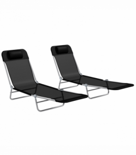 Outsunny 2 Pieces Sun Loungers Foldable Reclining Chair with Headrest Black