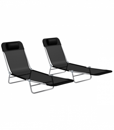 Outsunny 2 Pieces Sun Loungers Foldable Reclining Chair with Headrest Black