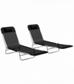Outsunny 2 Pieces Sun Loungers Foldable Reclining Chair with Headrest Black