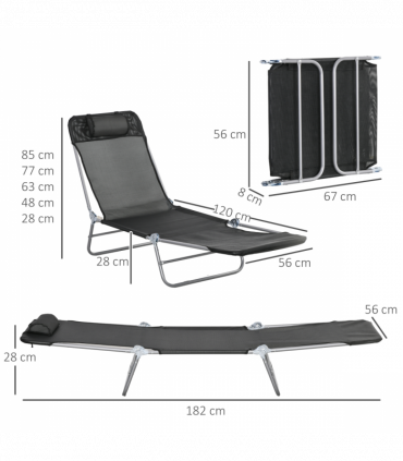 Outsunny 2 Pieces Sun Loungers Foldable Reclining Chair with Headrest Black