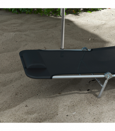 Outsunny 2 Pieces Sun Loungers Foldable Reclining Chair with Headrest Black