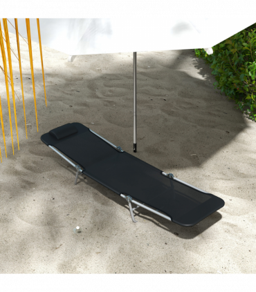 Outsunny 2 Pieces Sun Loungers Foldable Reclining Chair with Headrest Black