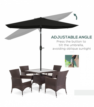 Outsunny 2 x 3(m) Garden Parasol Rectangular Market Umbrella w/ Crank Black