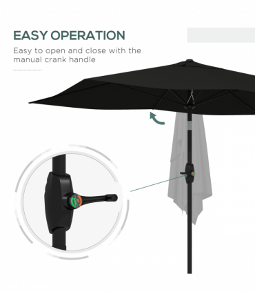Outsunny 2 x 3(m) Garden Parasol Rectangular Market Umbrella w/ Crank Black