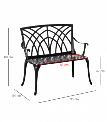 Outsunny 2-Seater Cast Aluminium Garden Bench Loveseat Ergonomic Armrest