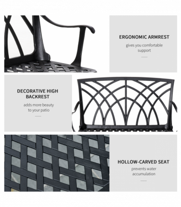 Outsunny 2-Seater Cast Aluminium Garden Bench Loveseat Ergonomic Armrest