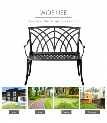 Outsunny 2-Seater Cast Aluminium Garden Bench Loveseat Ergonomic Armrest