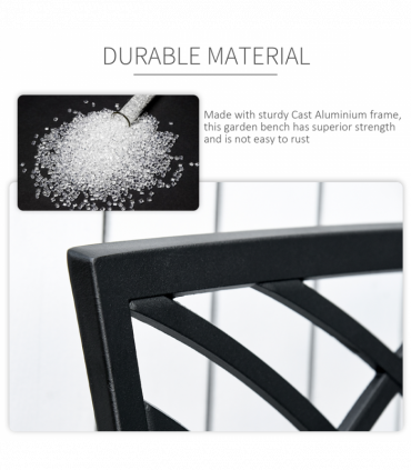 Outsunny 2-Seater Cast Aluminium Garden Bench Loveseat Ergonomic Armrest