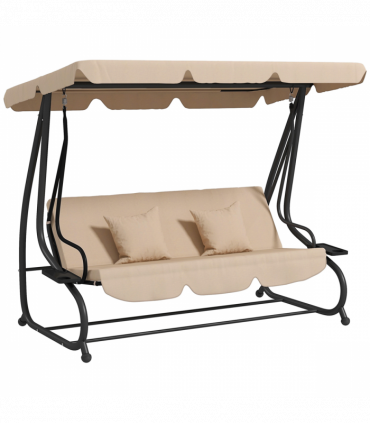 Outsunny 2-in-1 Garden Swing Chair for 3 Person w/ Adjustable Canopy Light Brown