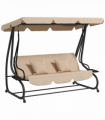 Outsunny 2-in-1 Garden Swing Chair for 3 Person w/ Adjustable Canopy Light Brown