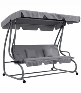 Outsunny 2-in-1 Garden Swing Chair for 3 Person w/ Adjustable Canopy, Grey