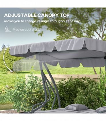 Outsunny 2-in-1 Garden Swing Chair for 3 Person w/ Adjustable Canopy, Grey