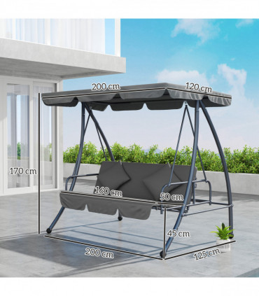 Outsunny 2-in-1 Swing Chair 3 Seater Hammock Cushion Bed Tilt Canopy