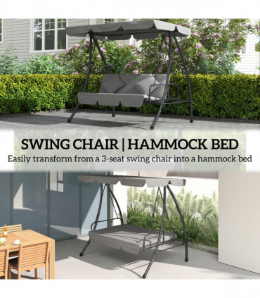 Outsunny 2-in-1 Swing Chair 3 Seater Hammock Cushion Bed Tilt Canopy