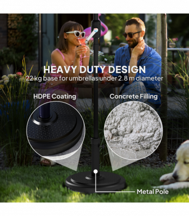 Outsunny 22kg Garden Parasol Base, Round HDPE Sun Umbrella Base, Black