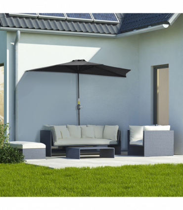 Outsunny 3 (m) Metal Frame Garden Furniture Parasol Half Round Umbrella Black