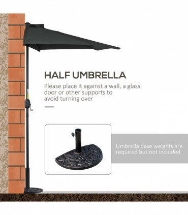 Outsunny 3 (m) Metal Frame Garden Furniture Parasol Half Round Umbrella Black
