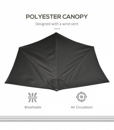 Outsunny 3 (m) Metal Frame Garden Furniture Parasol Half Round Umbrella Black