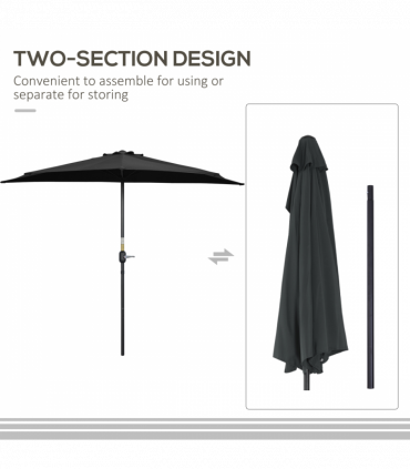 Outsunny 3 (m) Metal Frame Garden Furniture Parasol Half Round Umbrella Black