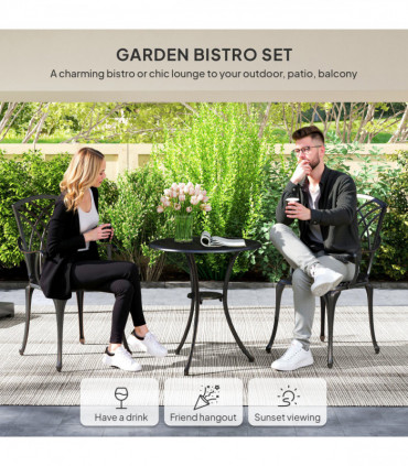 Outsunny 3 PCs Garden Bistro Set Outdoor Garden Furniture Set w/ Umbrella Hole