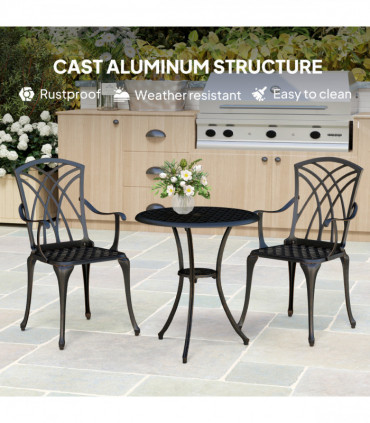 Outsunny 3 PCs Garden Bistro Set Outdoor Garden Furniture Set w/ Umbrella Hole