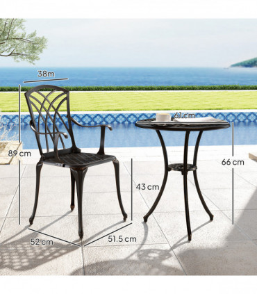 Outsunny 3 PCs Garden Bistro Set Outdoor Garden Furniture Set w/ Umbrella Hole