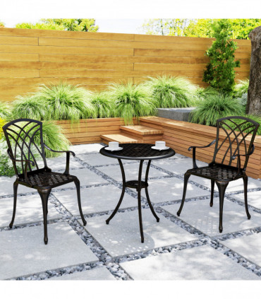 Outsunny 3 PCs Garden Bistro Set Outdoor Garden Furniture Set w/ Umbrella Hole