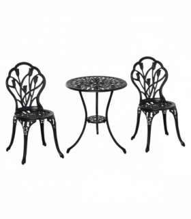 Outsunny 3 Piece Bistro Set, Aluminium Garden Furniture with Umbrella Hole