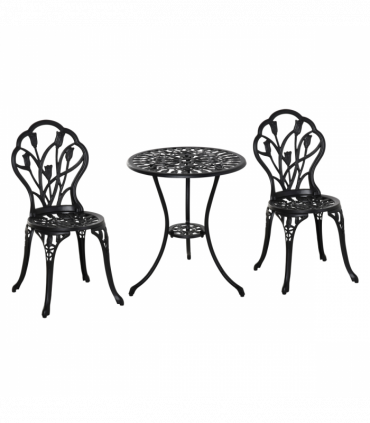 Outsunny 3 Piece Bistro Set, Aluminium Garden Furniture with Umbrella Hole