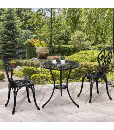 Outsunny 3 Piece Bistro Set, Aluminium Garden Furniture with Umbrella Hole