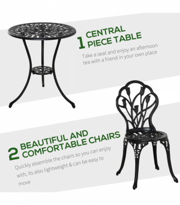 Outsunny 3 Piece Bistro Set, Aluminium Garden Furniture with Umbrella Hole