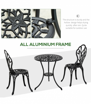 Outsunny 3 Piece Bistro Set, Aluminium Garden Furniture with Umbrella Hole