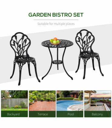 Outsunny 3 Piece Bistro Set, Aluminium Garden Furniture with Umbrella Hole