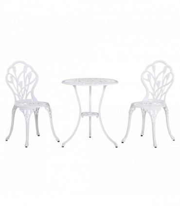 Outsunny 3 Piece Bistro Set, Aluminium Garden Furniture with Umbrella Hole