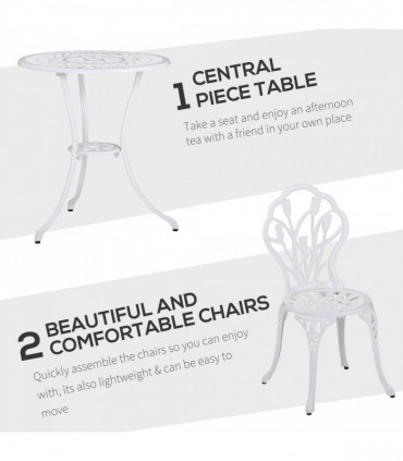 Outsunny 3 Piece Bistro Set, Aluminium Garden Furniture with Umbrella Hole