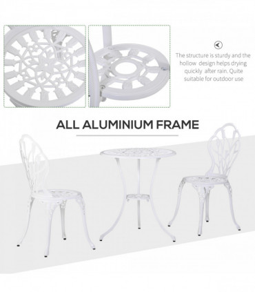 Outsunny 3 Piece Bistro Set, Aluminium Garden Furniture with Umbrella Hole
