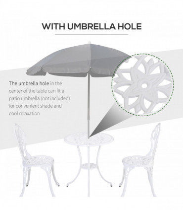 Outsunny 3 Piece Bistro Set, Aluminium Garden Furniture with Umbrella Hole