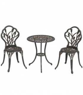 Outsunny 3 Piece Bistro Set, Aluminium Garden Furniture with Umbrella Hole