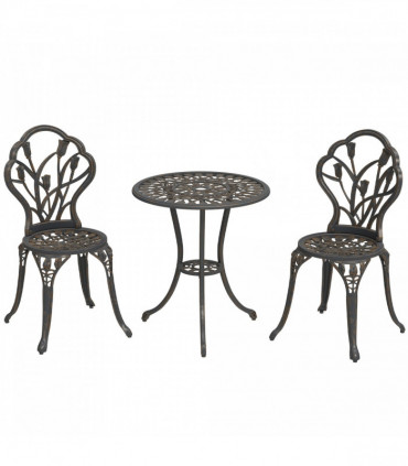 Outsunny 3 Piece Bistro Set, Aluminium Garden Furniture with Umbrella Hole
