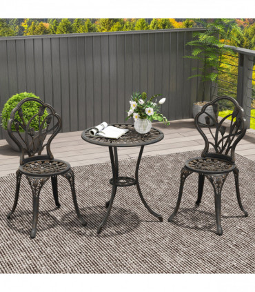 Outsunny 3 Piece Bistro Set, Aluminium Garden Furniture with Umbrella Hole