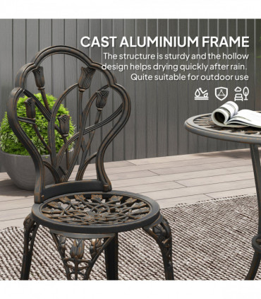 Outsunny 3 Piece Bistro Set, Aluminium Garden Furniture with Umbrella Hole